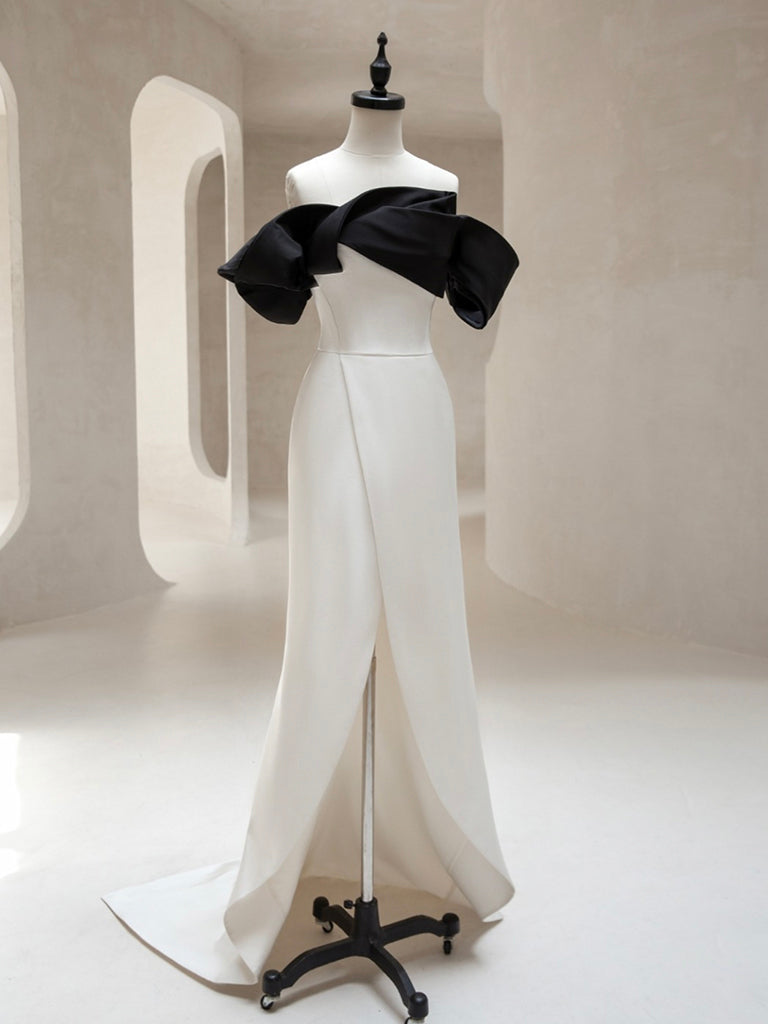 Off Shoulder Satin Black/White Dress