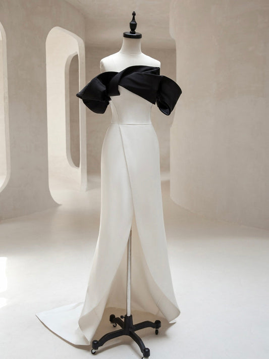 Off Shoulder Satin Black/White Dress