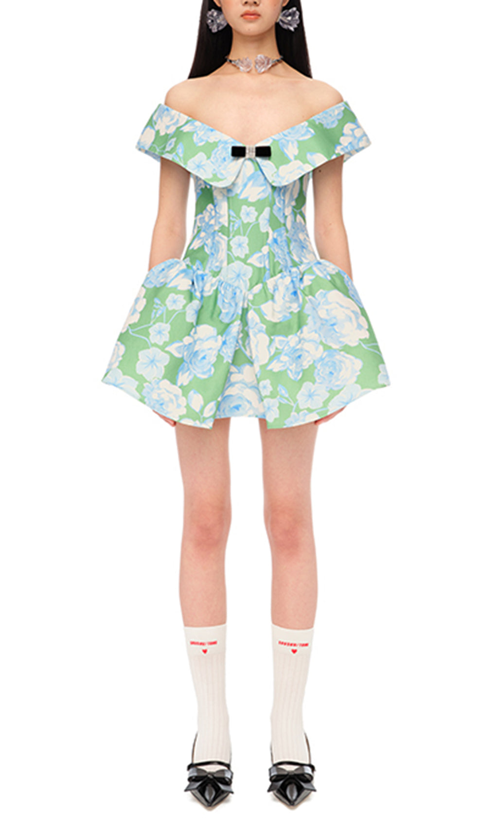 GREEN FLORAL MINI DRESS