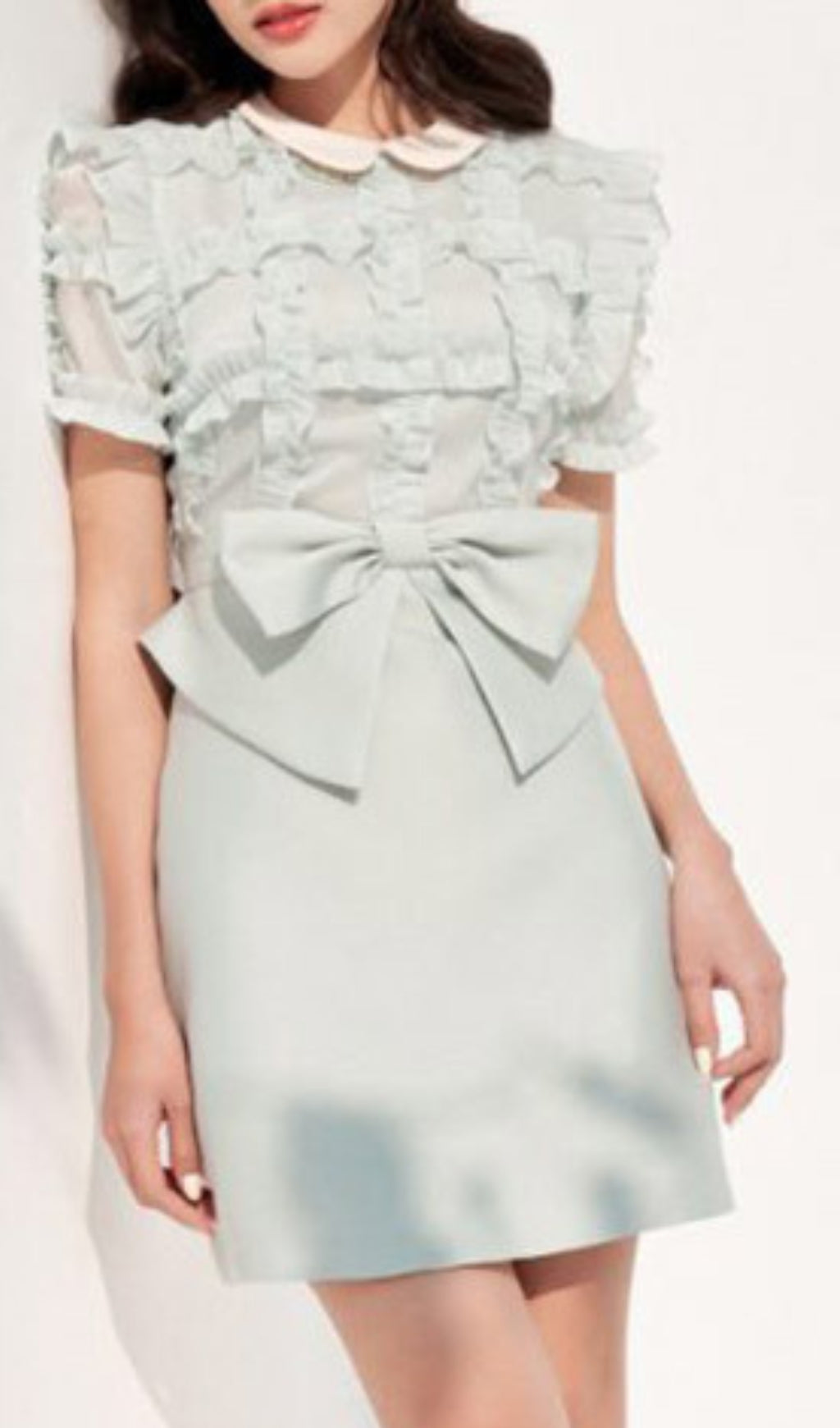 Light Green Bow-tie Brocade Mini Dress