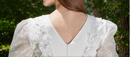 WHITE LACE V-NECK LONG-SLEEVED MINI DRESS