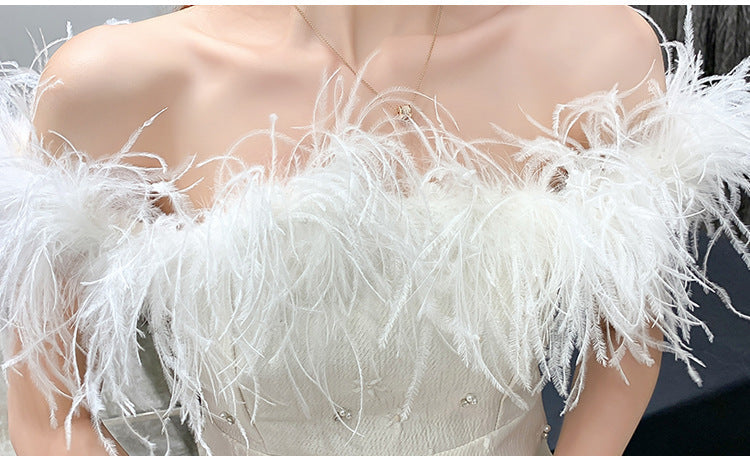 SEXY ONE-SHOULDER EMBOSSED FEATHER MINI DRESS