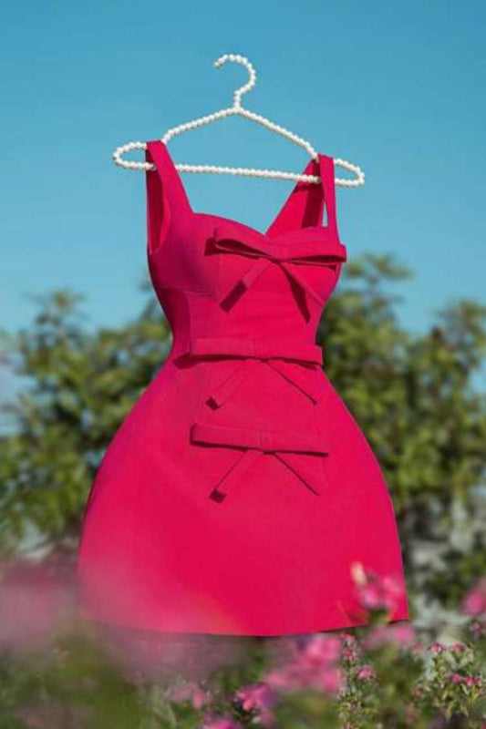 PINK BOWKNOT STRAPPY MINI DRESS-Oh CICI SHOP
