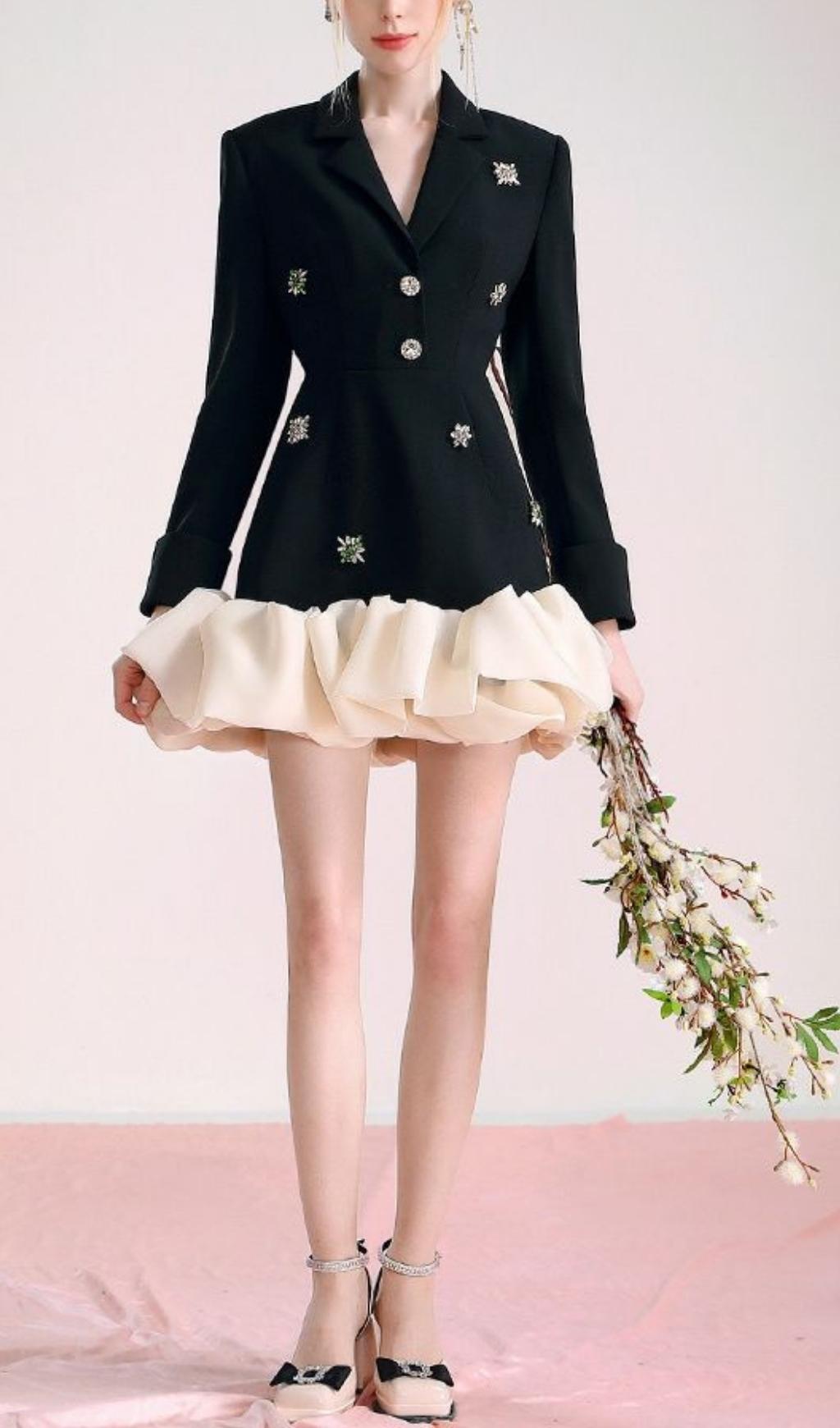 BEADED EMBELLISHED SUIT DRESS IN BLACK