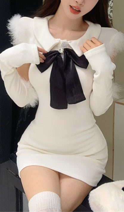 KNITTED BOW MINI DRESS