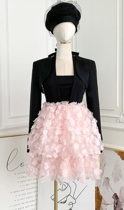 SLEEVELESS HALTER DRESS WITH PINK FLOWERS IN BLACK styleofcb 