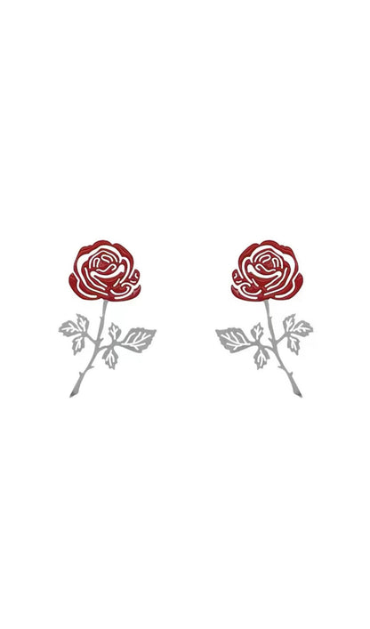 ROSE-COLORED HOLLOW FLOWER ALLOY EARRINGS