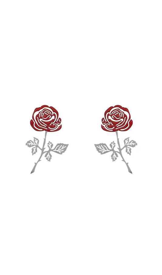 ROSE-COLORED HOLLOW FLOWER ALLOY EARRINGS
