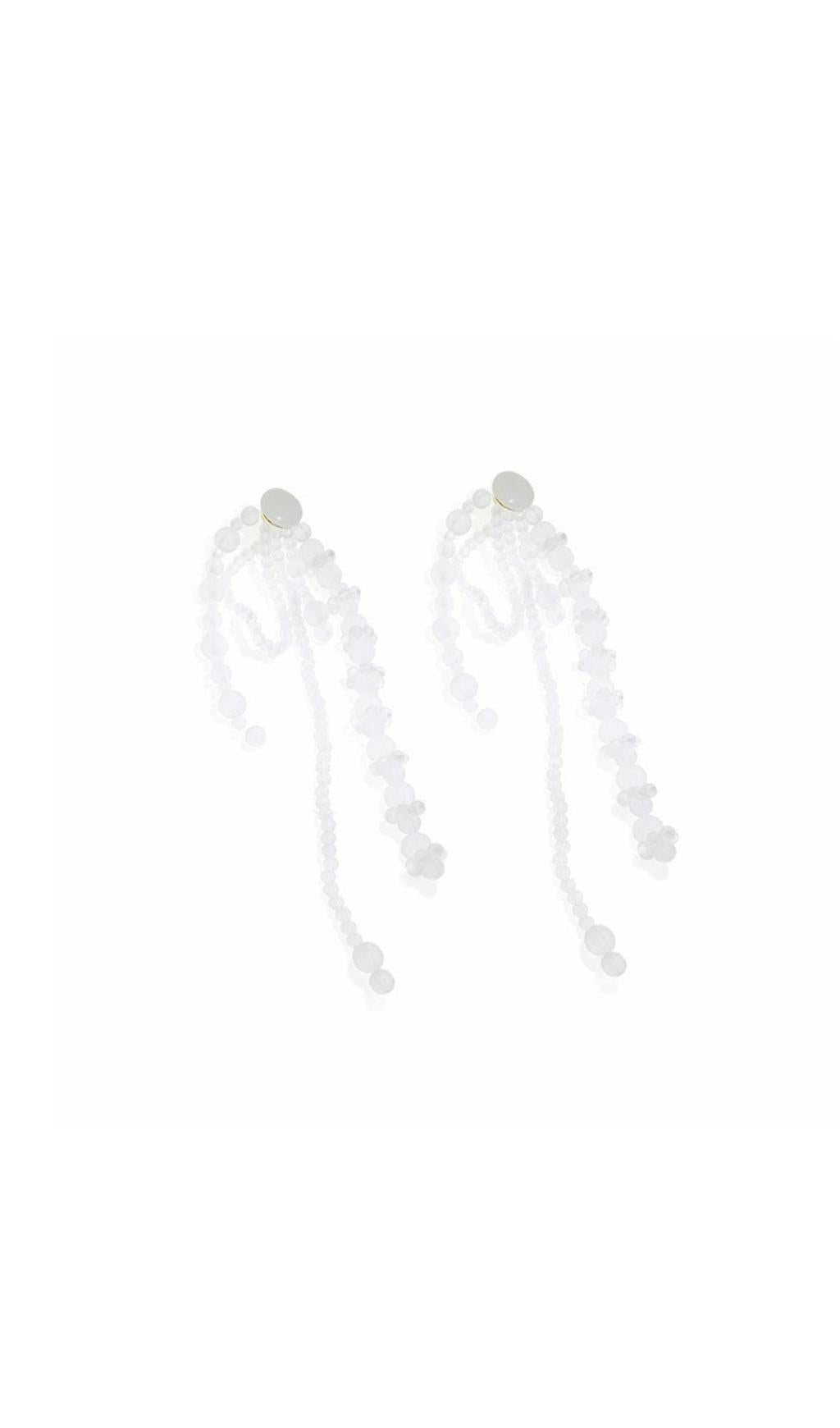 WHITE PEARL ACRYLIC TASSEL EARRINGS