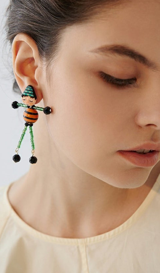GREEN DOLLS BEADED EARRINGS