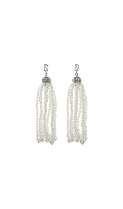 WHITE PEARL TASSEL EARRINGS