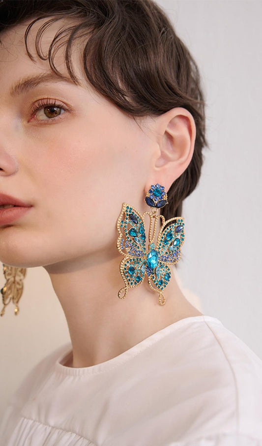 COLORFUL DIAMOND BUTTERFLY RHINESTONE EARRINGS