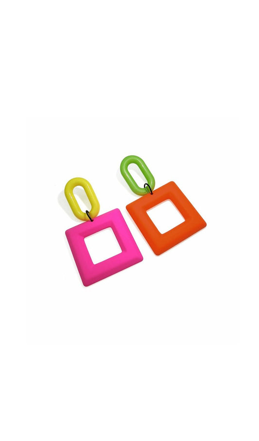 COLORFUL GEOMETRIC SQUARE PLASTIC EARRINGS