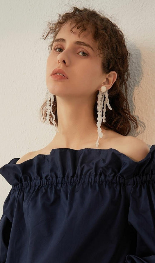WHITE PEARL ACRYLIC TASSEL EARRINGS