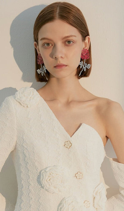 ROSE-COLORED HOLLOW FLOWER ALLOY EARRINGS