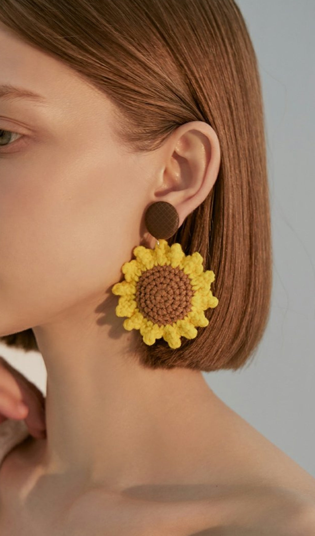 YELLOW BRAIDED FLOWER WOOL EARRINGS