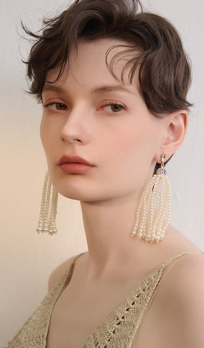 WHITE PEARL TASSEL EARRINGS