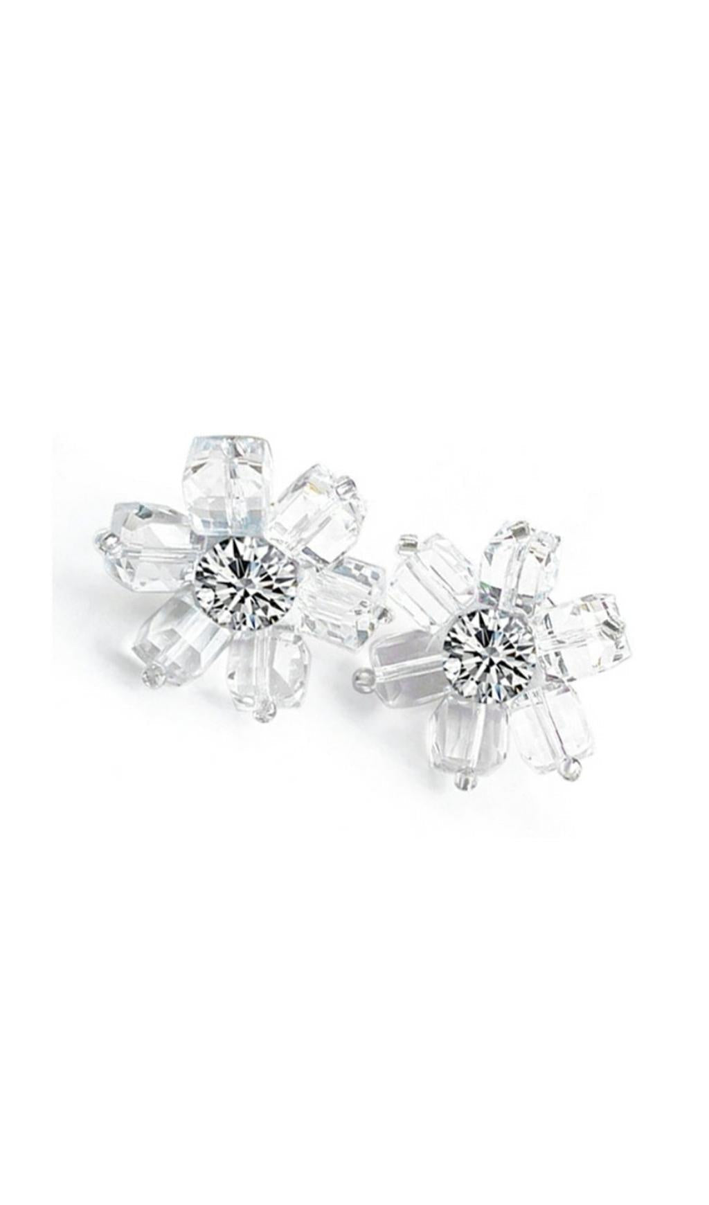 WHITE CRYSTAL 3D FLOWER EARRINGS
