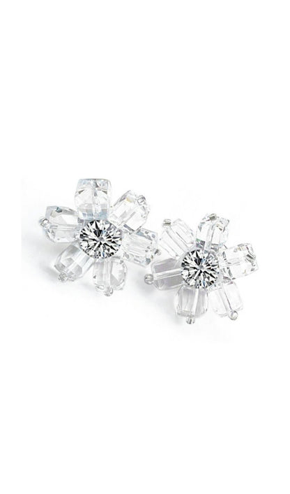 WHITE CRYSTAL 3D FLOWER EARRINGS