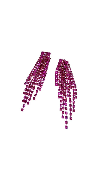 DARK VIOLET RHINESTONE TASSEL EARRINGS