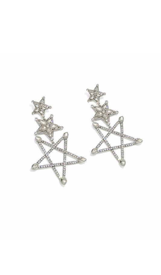 SILVER PENTAGRAM RHINESTONE EARRINGS