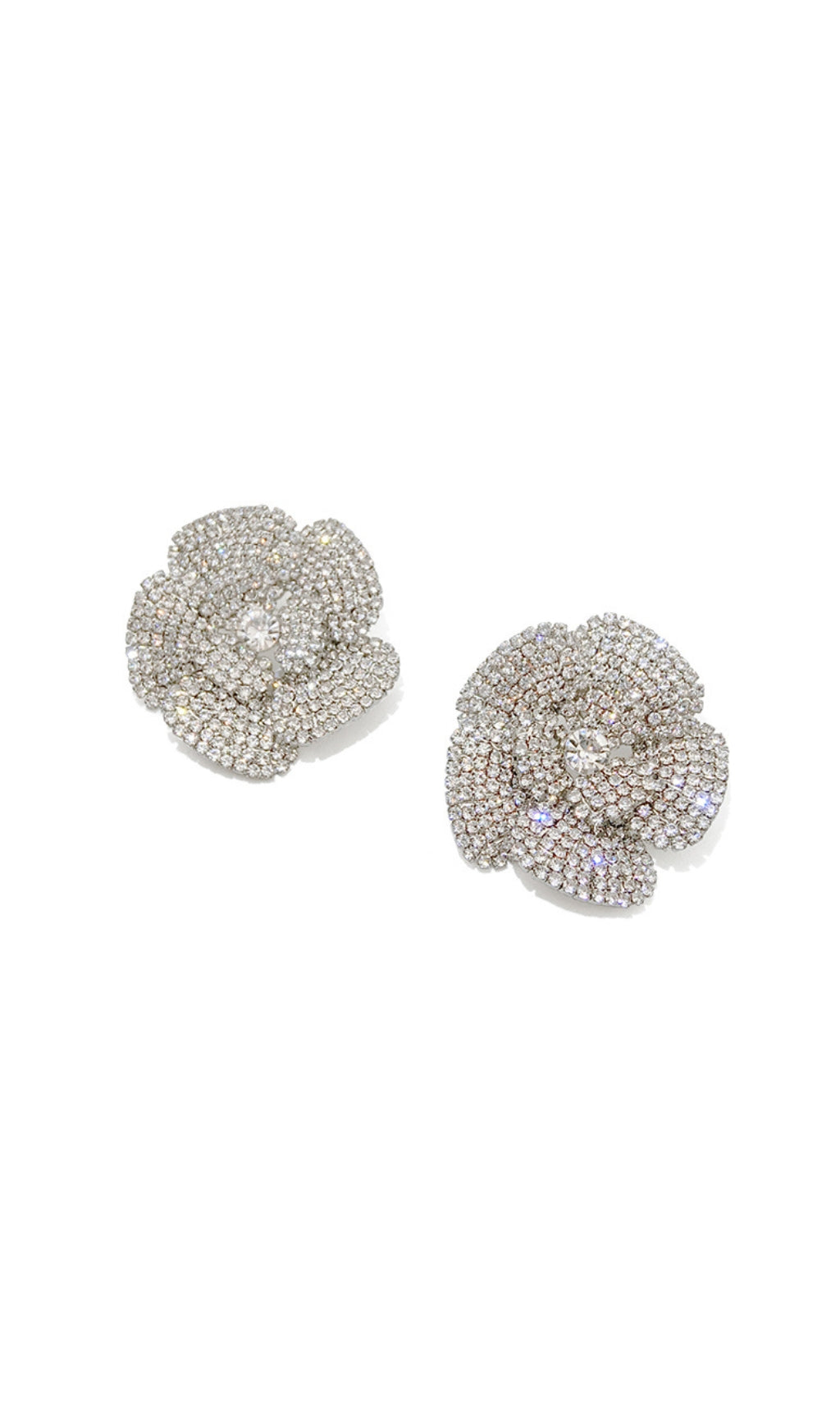 SILVER FIVE-PETAL RHINESTONE EARRINGS