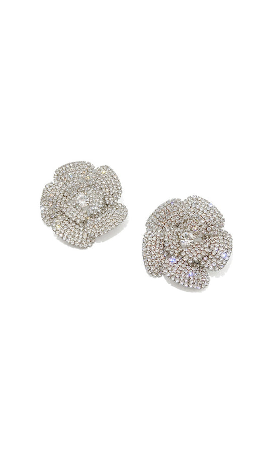 SILVER FIVE-PETAL RHINESTONE EARRINGS