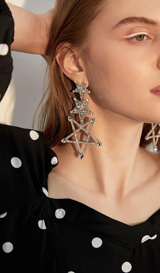 SILVER PENTAGRAM RHINESTONE EARRINGS