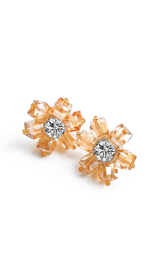 GOLD CRYSTAL 3D FLOWER EARRINGS