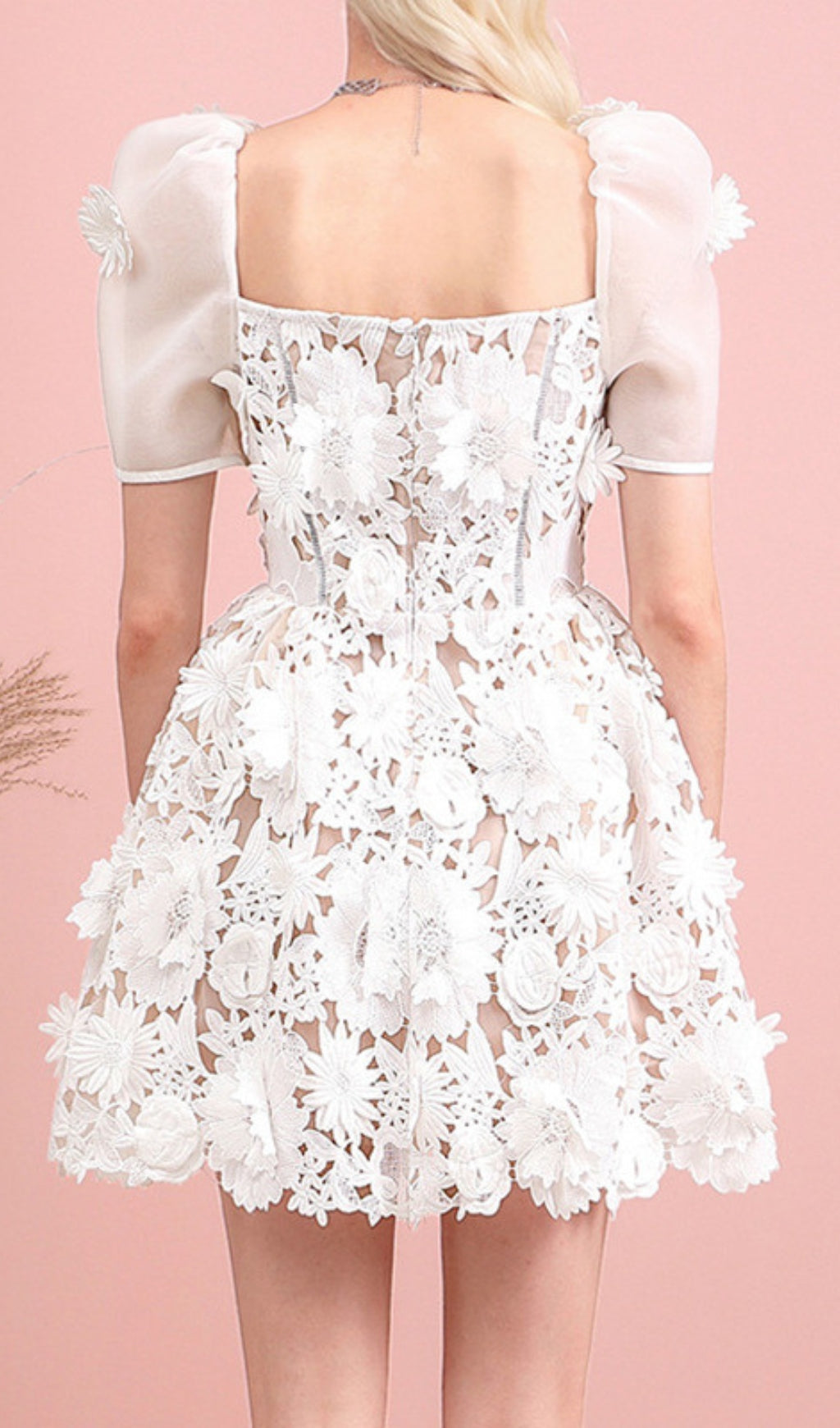 LACE PANEL DESIGN MINI DRESS WHITE