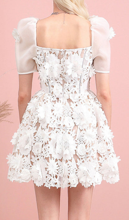 LACE PANEL DESIGN MINI DRESS WHITE