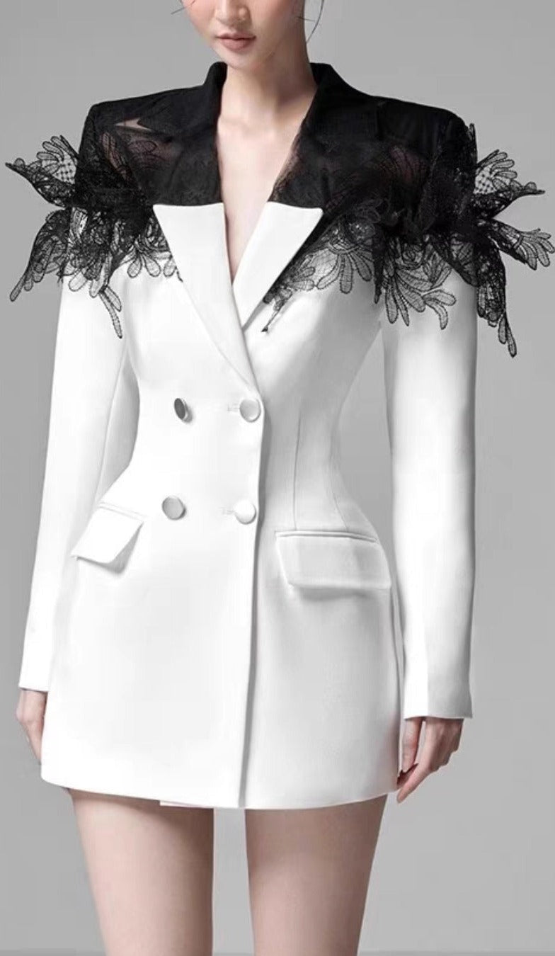 3D EMBROIDERED SUIT DRESS IN WHITE - product view 1