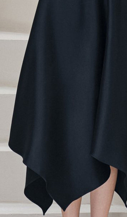 Black Rhinestone Bow Asymmetrical Midi Dress