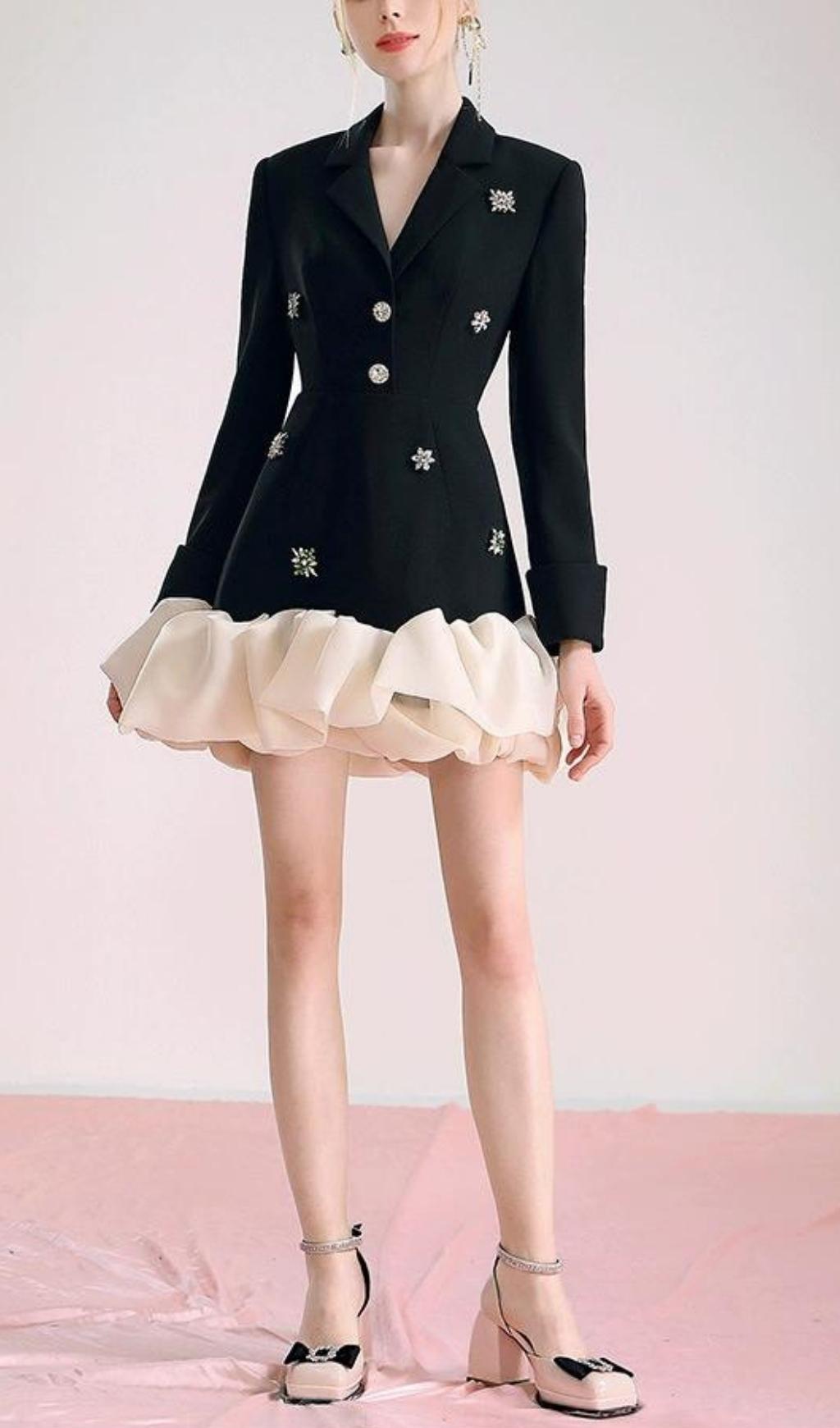 BEADED EMBELLISHED SUIT DRESS IN BLACK