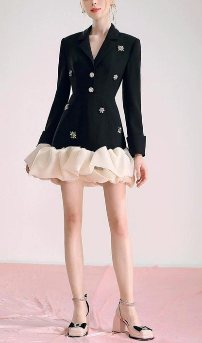 BEADED EMBELLISHED SUIT DRESS IN BLACK