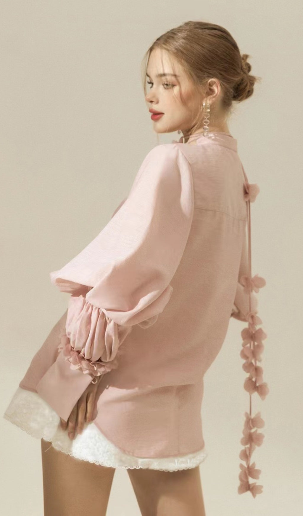 PUFF SLEEVE TWO PIECE SUIT IN PINK