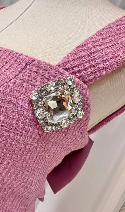 BOW-EMBELLISHED RHINESTONE SET IN PINK