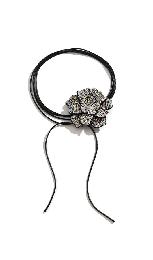 BLACK CRYSTAL FLOWER CHOKER
