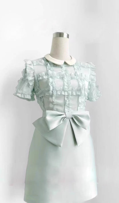 Light Green Bow-tie Brocade Mini Dress