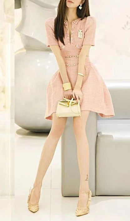 A-LINE BEADED SEQUINE MINI DRESS IN PINK