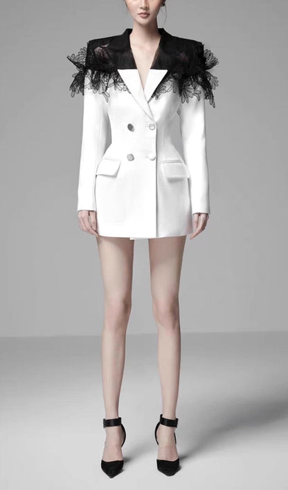3D EMBROIDERED SUIT DRESS IN WHITE - product view 3