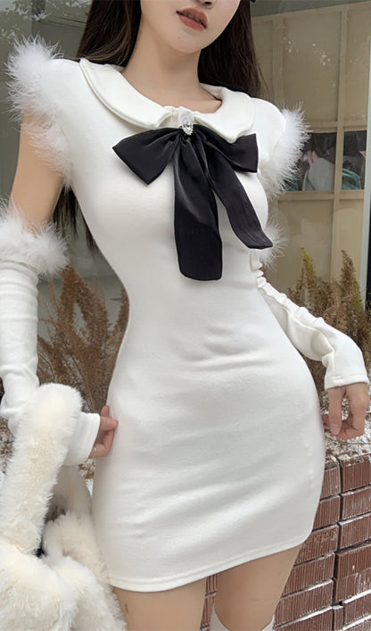 KNITTED BOW MINI DRESS