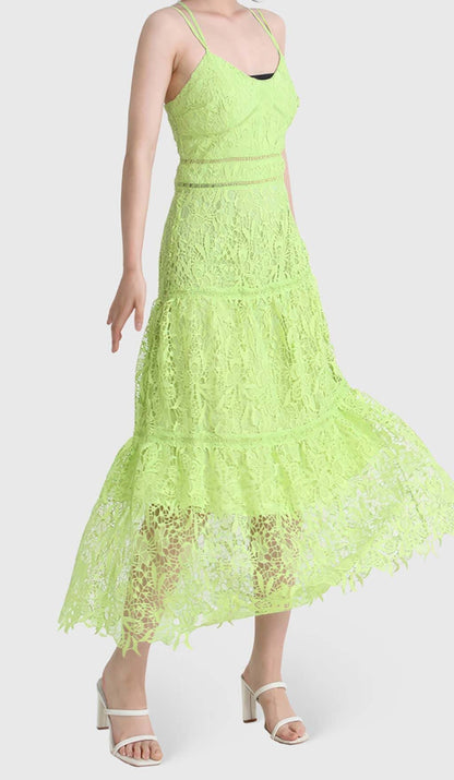 EMBROIDERY STRAPPY MIDI DRESS IN GREEN DRESS OH CICI 