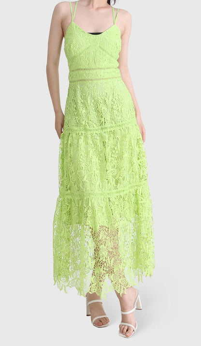 EMBROIDERY STRAPPY MIDI DRESS IN GREEN DRESS OH CICI 