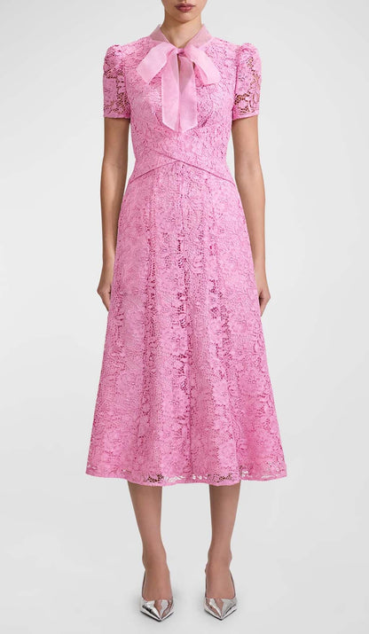 FLARED-HEM LACE MIDI DRESS IN PINK DRESS OH CICI 