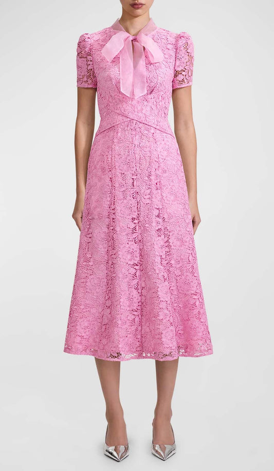 FLARED-HEM LACE MIDI DRESS IN PINK DRESS OH CICI 