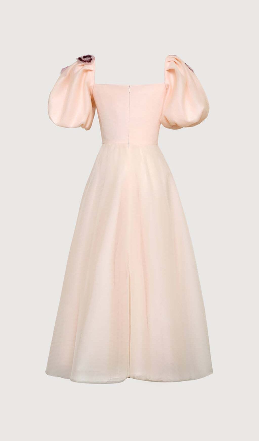 FLOWERS PRINT PUFF SLEEVE MIDI DRESS IN PINK OH CICI 