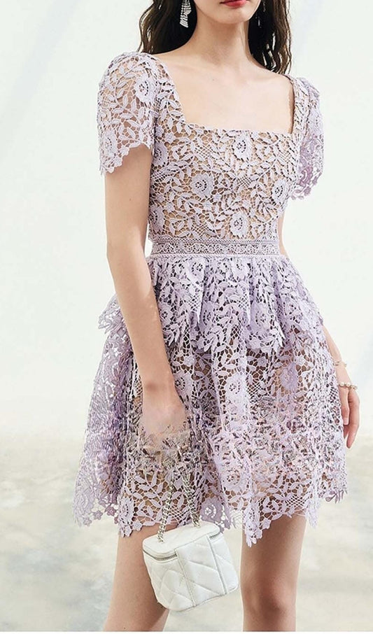 LACE TIERED MINI DRESS IN PURPLE OH CICI 