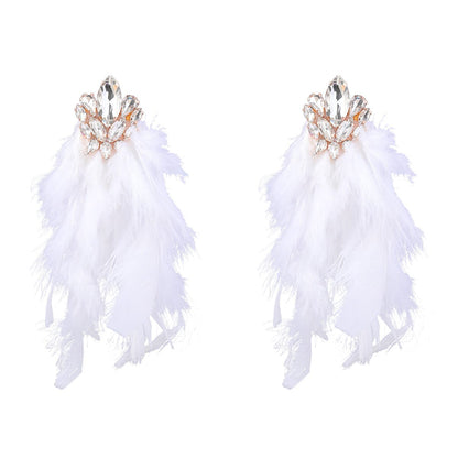 RHINESTONE FEATHER EARRINGS Earrings sis label WHITE 