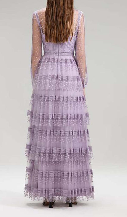 TIERED LACE MAXI DRESS IN LILAC DRESS ohcici 